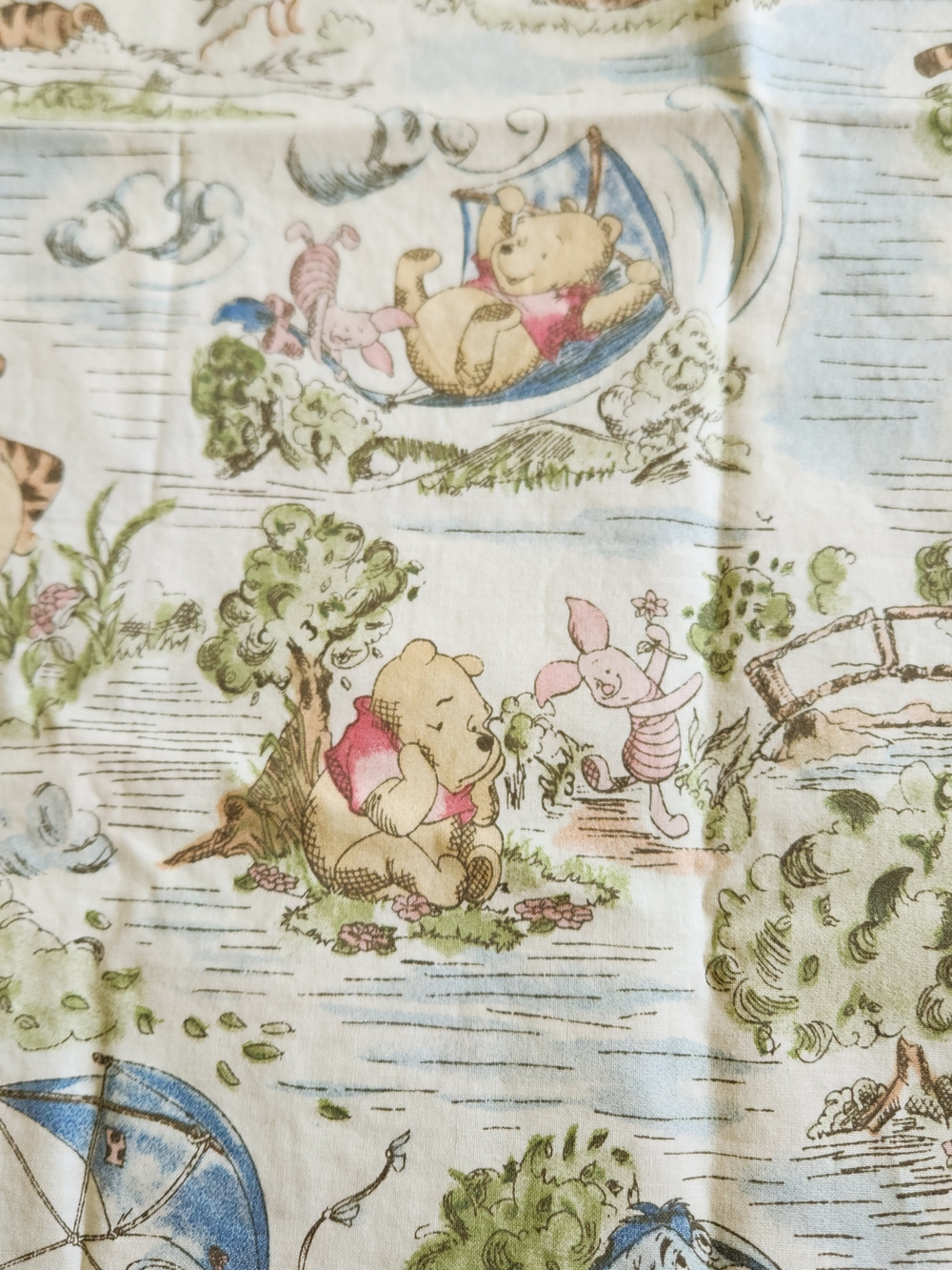 Vintage Cotton Fabric Yard Winnie The Pooh Disney Pooh's Day In The Park